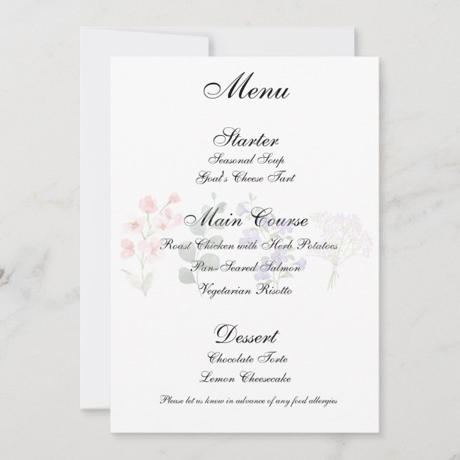 Invitation Menu de réception de mariage bohème aux fleurs sau (Devant)
