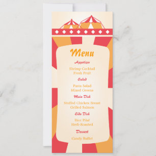 Invitation Menu de réception de mariage cirque - Rouge et ora