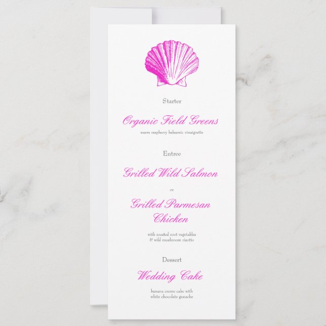 Invitation Menu de réception de mariage coquillage rose fusci (Devant)
