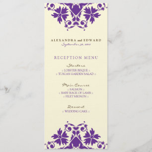 Invitation Menu de réception de mariage décoratif (violet)