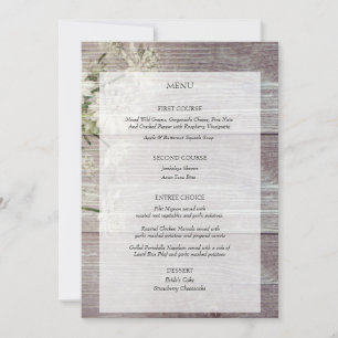 Invitation Menu de réception de mariage floral en bois gris d