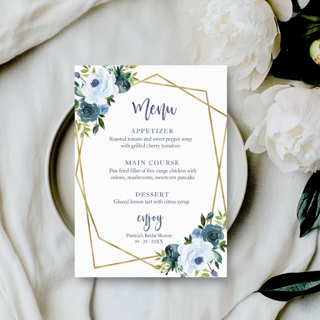 Invitation Menu de Salle de Fête de Mariage à l'Aquarelle Ble (Créateur téléchargé)