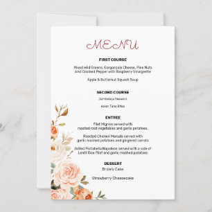 Invitation Menu d'entrée floral rose et pêche 2