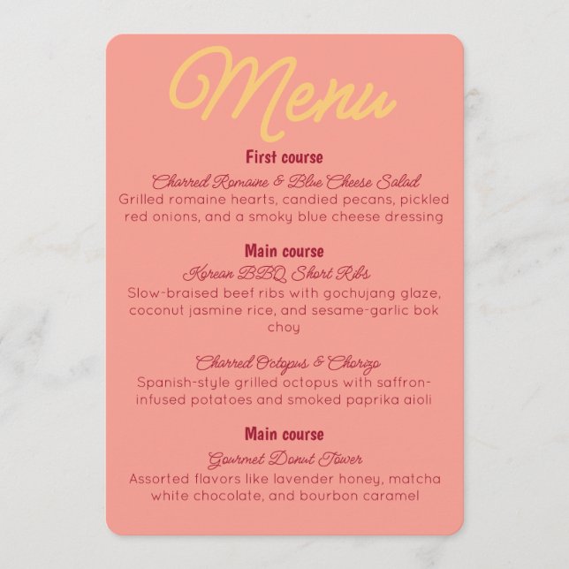 Invitation Menu des boissons et de la nourriture Rétro Crépus (Devant)