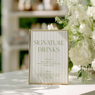 Invitation Menu des boissons Sage Green & Beige Signature