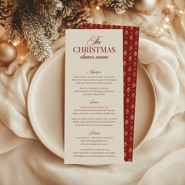 Invitation Menu d'imitation classique Red & Gold Foil de Noël (Classic Christmas Red & Gold Foil Imitation Menu)