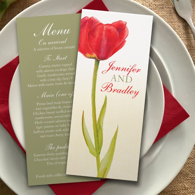 Invitation Menu dîner d'accueil de mariage de tulipe rouge (Créateur téléchargé)