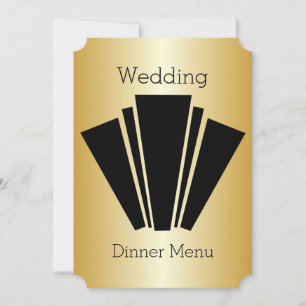 Invitation Menu Dîner Mariage Art Déco Noir Et Blanc Or