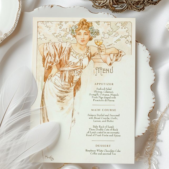 Invitation Menu Dîner Mariage Art Nouveau par Mucha (Créateur téléchargé)