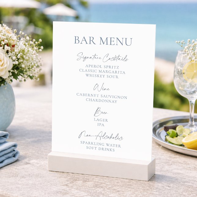 Invitation Menu du bar de mariage Bleu poussiéreux (Créateur téléchargé)