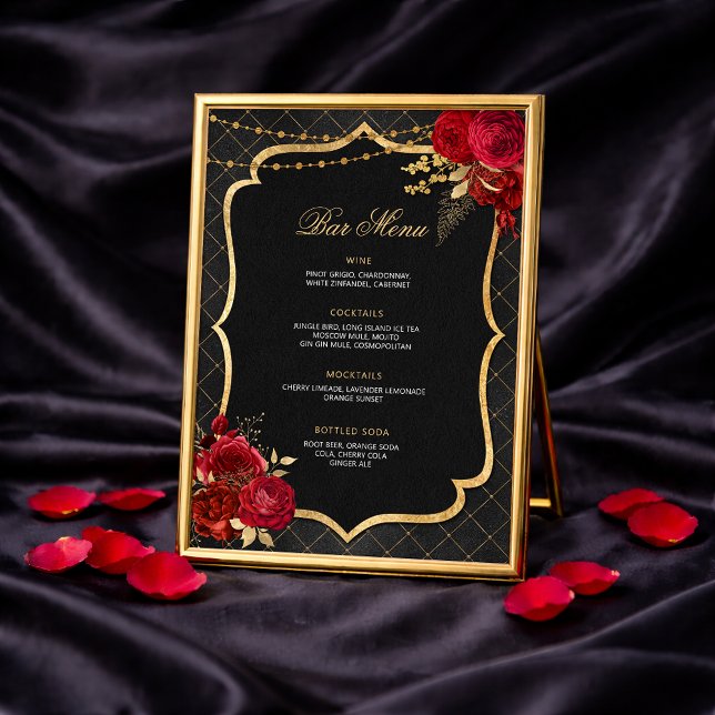 Invitation Menu du bar Rouge Noir et Or (Red Black and Gold Bar Menu)