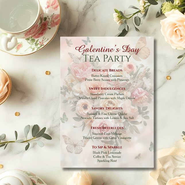 Invitation Menu du brunch de jardin Galentine Rose Rococo Pap (Créateur téléchargé)