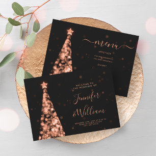 Invitation Menu du Mariage or Rose Festive Xmas Tree
