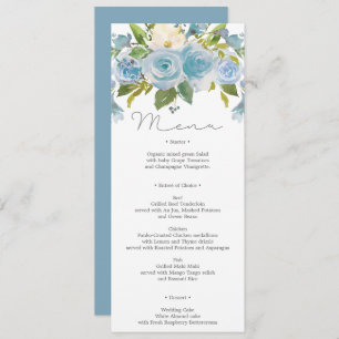 Invitation Menu Dusty Blue Floral Mariage ou Menu Douche