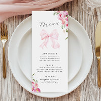 Menu Élégant Fleurs Rose Ruban