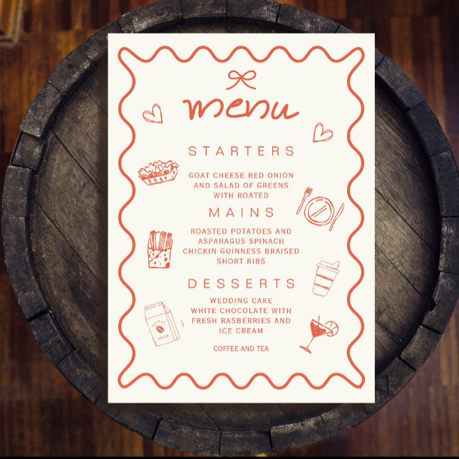 Invitation Menu espagnol à l'arc coquette orange terracotta (Terracotta Orange Coquette Bow Spanish Menu Invitation#zazzlemade#zazzlefinds #minimalism #drawnmenu)