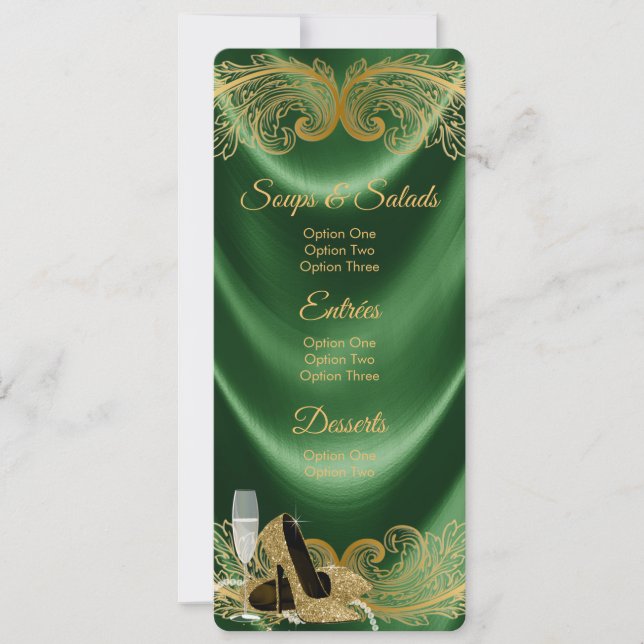 Invitation Menu Femmes Emerald Green et Gold Birthday Party (Devant)