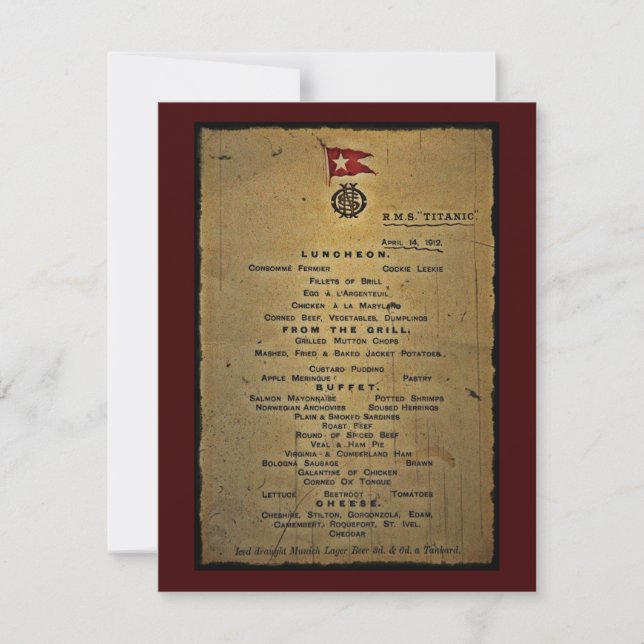 Invitation Menu final RMS Titanic (Devant)