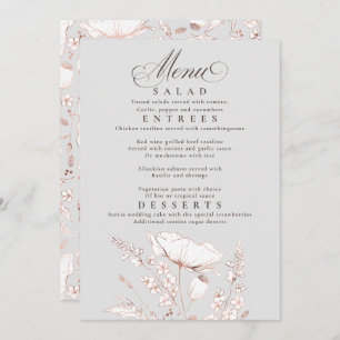 Invitation Menu Fleur sauvage gris et blanc Mariage