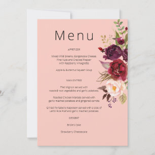 Invitation Menu floral Burgundy Marsala et Blush - Rose 2 In