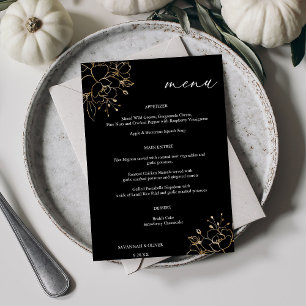 Invitation Menu Floral Gold Linal - Noir