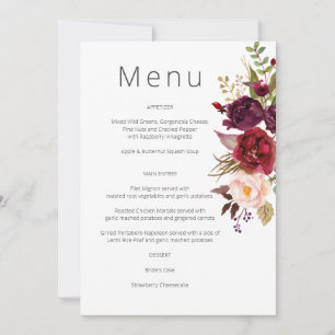 Invitation Menu Floral Marsala Bourgogne et Blush - Blanc 