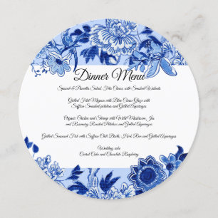 Invitation Menu Floral Sky Blue sous influence asiatique