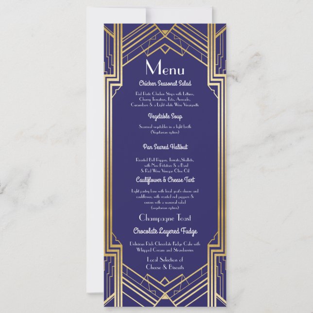 Invitation Menu Gatsby mariage réception Navy années 20 Art D (Devant)