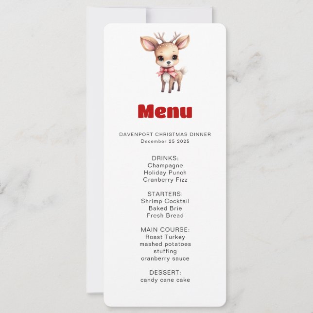 Invitation Menu Illustration de Bébé Cerf Mignon Dessin Animé (Devant)