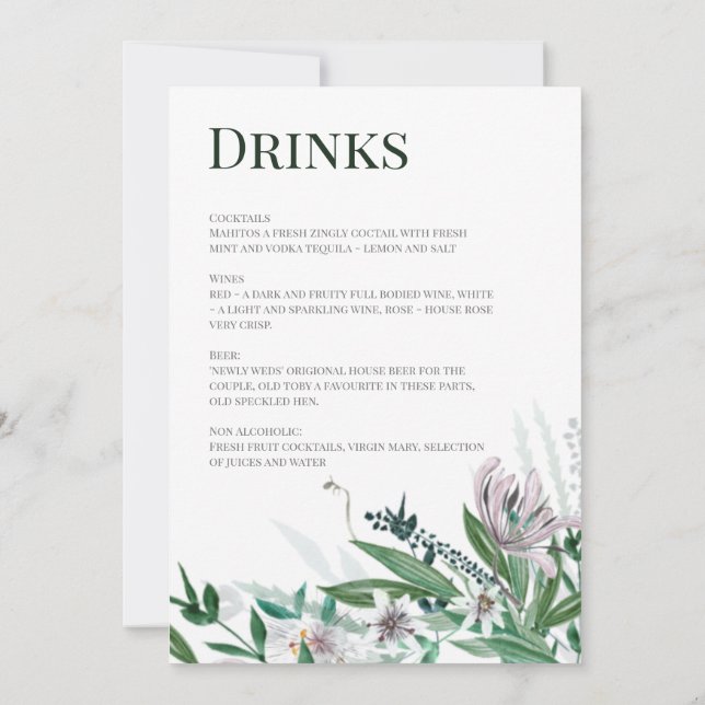 Invitation Menu Jardin des Poètes, Bouquet Sauvage (Dos)