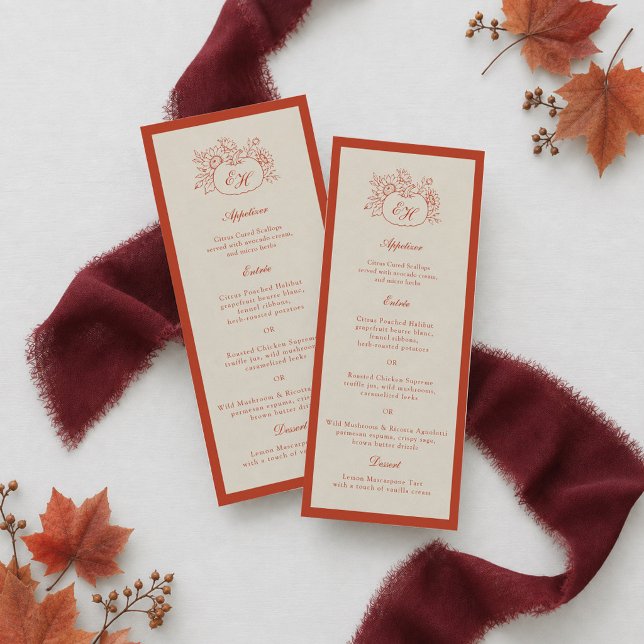 Invitation Menu long de mariage en terre cuite avec monogramm (Créateur téléchargé)