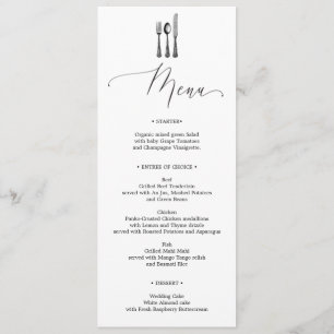 Invitation Menu Mariage - Argent - Fourche - Menu