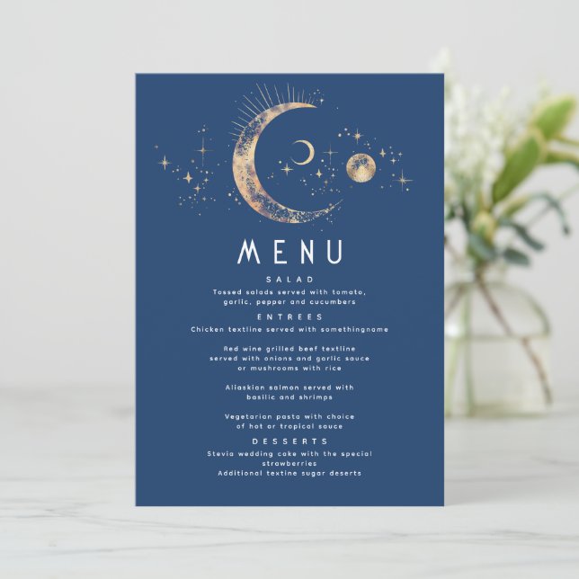 Invitation Menu Mariage de la Lune de nuit étoilée céleste (Debout devant)