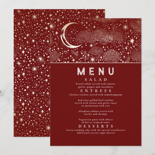 Invitation Menu Mariage de la Lune de nuit étoilée céleste (Devant / Derrière)