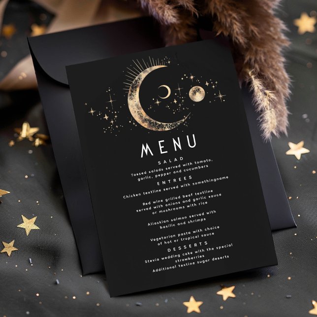 Invitation Menu Mariage de la Lune de nuit étoilée céleste (Celestial Menu Cards)