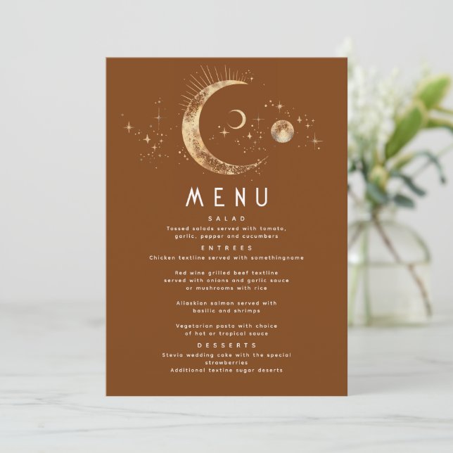 Invitation Menu Mariage de la Lune de nuit étoilée céleste (Debout devant)