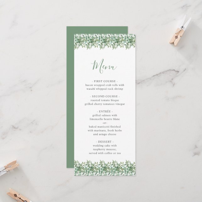 Invitation Menu Mariage Eucalyptus (Devant/Arrière en situation)