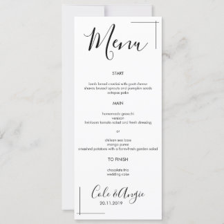 Invitation Menu Mariage minimaliste avec bordure croisée