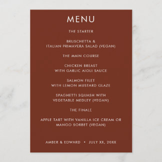 Invitation Menu Mariage moderne simple
