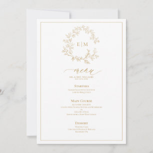 Invitation Menu Mariage Monogram Gold Leafy Crest