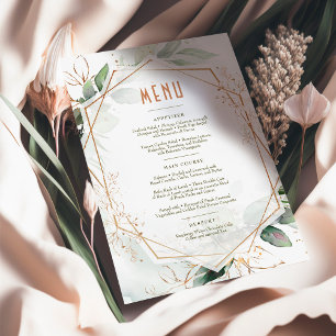 Invitation Menu Mariage Vert & Or Géométrique
