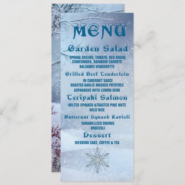 Invitation Menu Mariage Winter Wonderland (Devant / Derrière)