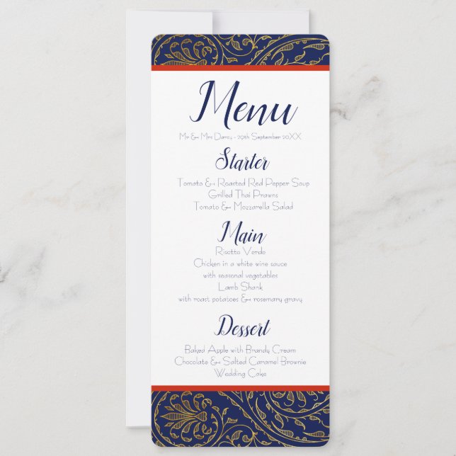 Invitation Menu Marine et Gold (Devant)