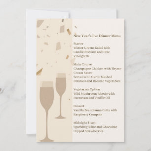 Invitation Menu minimaliste de fête de Champagne Beige élég