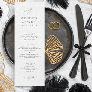 Invitation Menu minimaliste noir sur imprimé cachemire blanc
