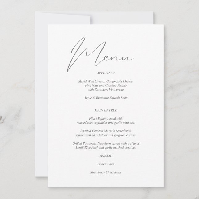Invitation Menu moderne chic gris & blanc (Devant)