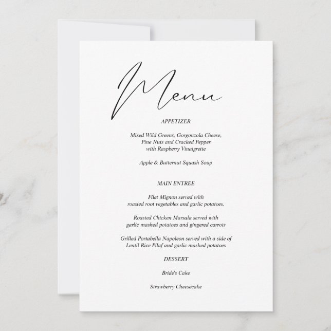 Invitation Menu moderne chic noir & blanc (Devant)