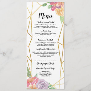 Invitation Menu Or Accueil Mariage Cadre Rustique Floral