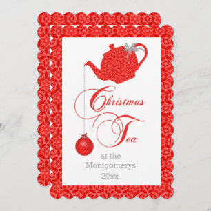Invitation Menu Personnalisé Red Lace Christmas Tea Party
