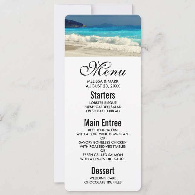 Invitation Menu Photo de Plage de Mer Bleue Turquoise Scéniqu (Devant)